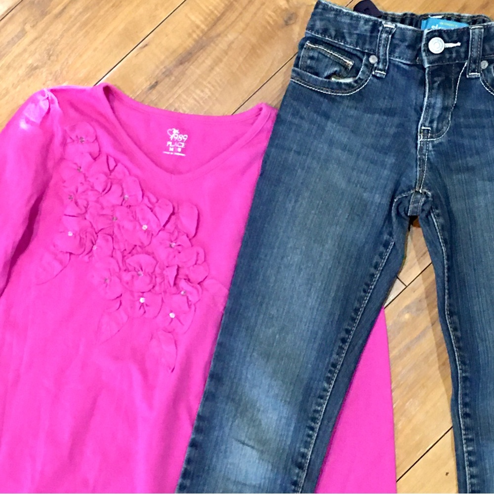 School outfit girl - denim skinny jeans and floral long sleeve top 7 8